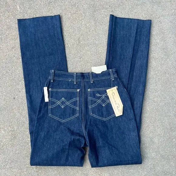 80s Oscar De La Renta High Rise Straight Leg Jeans Deadstock NWT 26"x37.5" - Picture 1 of 9